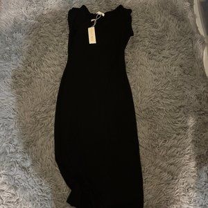 BRAND NEW long black skintight v-neck dress, ankle length, size small